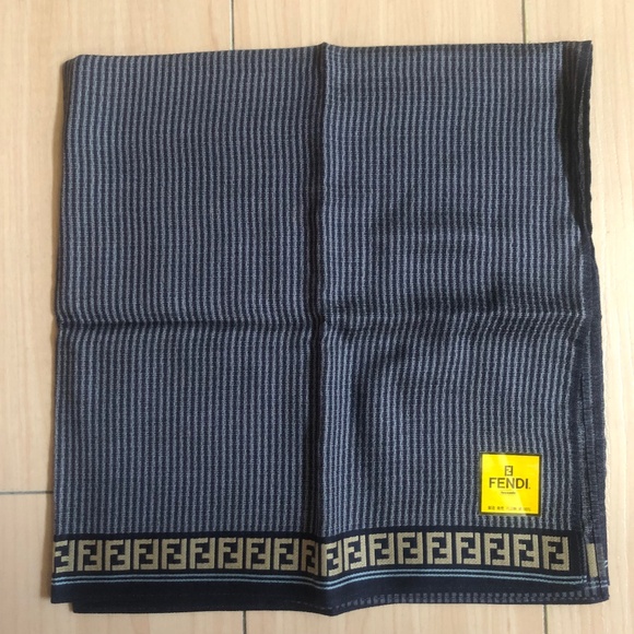 Fendi Other - New FENDI Bandana Handkerchief Scarf Pocket Square Cotton FF Logo Pin Stripes
